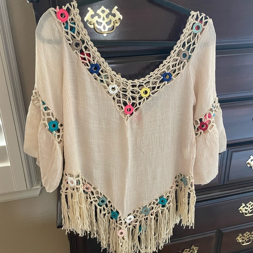 Boho Crochet Fringe Top summer‎ beach cover up or top - Picture 2 of 4